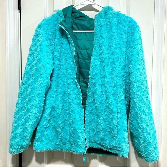 Eddie Bauer reversible puffer hooded jacket, youth girls Large size 14 - Picture 7 of 10